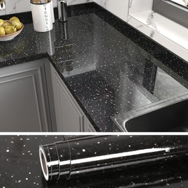 VEELIKE Black Galaxy Granite Countertop Contact Paper Waterproof Peel and Stick Countertops for Kitchen 15.7''x354'' Black Granite Contact Paper Self Adhesive Vinyl Countertop Wallpaper for Bathroom
