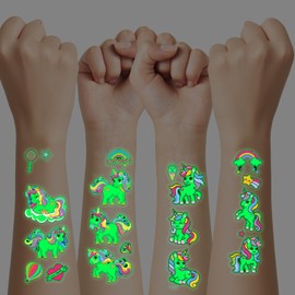 XIKAYA 12 x Unicorn Glow Tattoo Set Luminous Tattoos for Boys Girls Skin-Friendly Body Jewellery Children's Birthday School Parties Waterproof and Easy to Remove