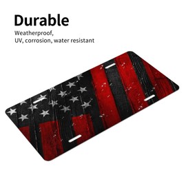 TATAUU Front License Plate Cover Aluminum Metal Sign for Car Decor US Car Plates Accessory Novelty Vanity Tag Cover with 4 Holes for 6 * 12 in - Black Red American Wood Flag