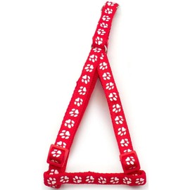 Doggie Style Store Small Dog Puppy Pet Cat Kitten Harness Pawprint Design Nylon Adjustable Chest Size 21-34cm Red