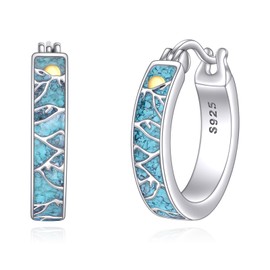 HOPEEZZ Mountain Earrings S925 Sterling Silver Turquoise Hoop Earrings Hypoallergenic, 20*20, Sterling Silver, No Gemstone