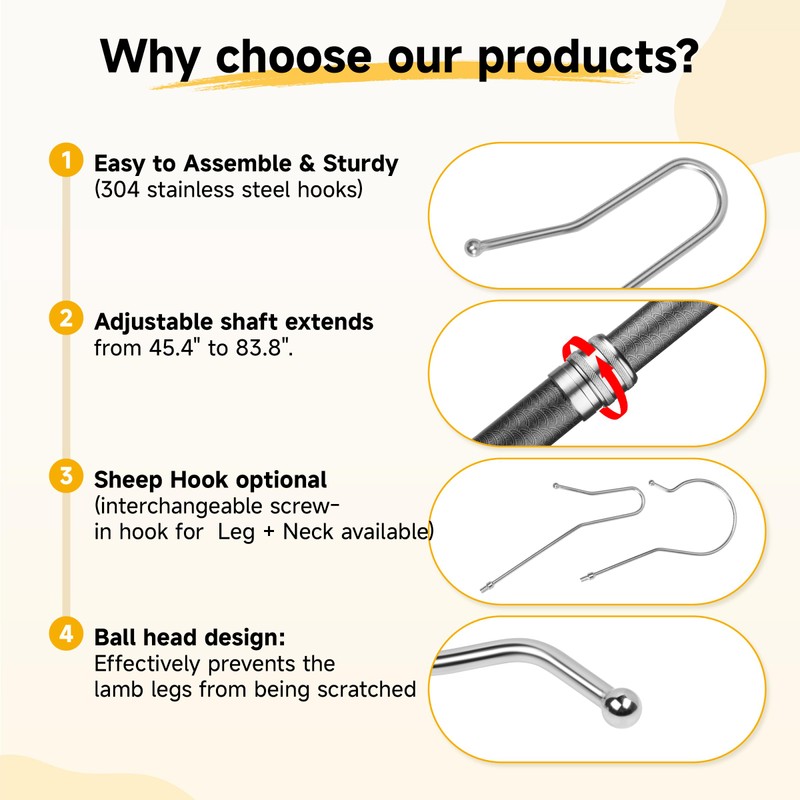Lightweight Sheep Catcher Hook, 45"Carbon Shaft Leg Neck Goat Grabber