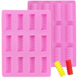 2 Packs Spiral Twist Shape Silicone Mold Cylindrical Chocolate Biscuit Mold 12-Cavity Spiral Shape Silicone Ice cream Bar Mold 3D Cylinder Baking Mold Baking for Candy Pastry Dessert DIY Soap