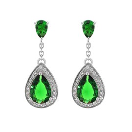 Tuscany Silver Green and White Cubic Zirconia Teardrop Earrings