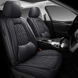 WELLDO Car Seat Covers Full Set, Faux Leather Car Seat Protector Waterproof, Non-Slip Automotive Interior Covers Full Set Universal Fit for Most Cars SUV, Black