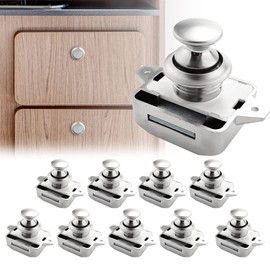 10pc Push Button Latch Catch Pop Up Cupboard Door Knob Latch Fit 15-18mm Thickness RV Boat Van Yacht Campervan Yacht Cupboard Door Cabinet Silver