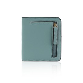 WishLotus Small Wallets Woman, Compact Bifold PU Leather Rfid Wallet Women Multi-Slot Slim Card Holder with Mini Coin Purse for Cash ID Card (Cyan)