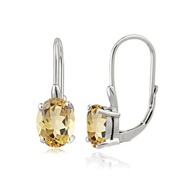 Sterling Silver Choice of Gemstone Birthstone Oval Leverback Earrings, Sterling Silver Gemstone, Citrine