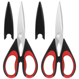 Vutyvve Kitchen Scissors, Stainless Steel Blades, Soft Grip, Multi-Purpose Kitchen Scissors Set, Red/Black, Set of 2