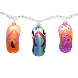 Multicolor Beach Flip Flop String Lights, 8.5Ft Beach Themed Outdoor Party Lights with 10 Multicolor Slipper Lights, Summer Ocean Decorations String Lights for Bedroom Camping Decks Party Lighting