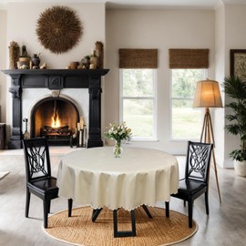 Xirggur Rectangle Table Cloth, Waterproof Heavy Duty Vinyl Tablecloths, Wipeable Washable Table Cover for Kitchen and Dining Room (Beige, 60" Round)