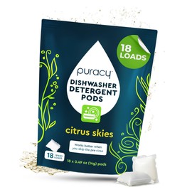 Puracy Natural Dishwasher Pods - Non Toxic Dishwasher Detergent - Natural Dishwasher Detergent - Dish Washer Pods - Dish Pods - Dish Washing Pod - Dishwashing Pods (Citrus Skies, 18 Count)