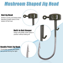 Ned Rig Mushroom Jig Heads Kit,25pcs Finesse Shroom Head Jig Hooks for Soft Bait Lures Bass Crappie Jig Heads Fishing Hooks for Freshwater Saltwater 1/10oz 1/8oz 1/6oz