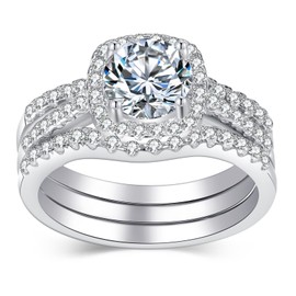 Moissanite Wedding Ring Set for Women, 1CT D Color VVS1 Clarity Sterling Silver Engagement Bridal Ring Set for Travel (Wedding with Gift Box, 6.5)