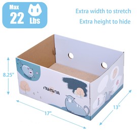 NUMINA Extra Large Cardboard Cat Scratcher Box for Indoor Cats, with Sturdy Cat Scratch Pad, Interesting and Cute Cat Scratch Bed with Catnip, 17"x13"x8.25"
