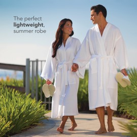 Waffle Robe for Women by BOCA TERRY, Waffle Knit Robe, Long Cotton Kimono Hotel Bathrobe, White 4X (XXXXL)