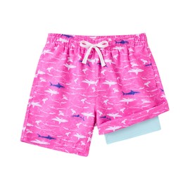 ALISISTER Boys Swim Trunks Size 14-16 Compression Liner Shark Swim Shorts Bathing Suit with Boxer Brief Swimsuit Quick Dry Swimming Set Pink