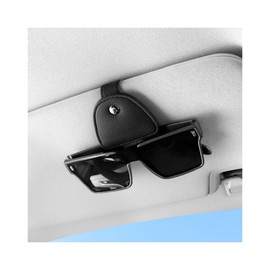 Norkmdi Sunglasses Holders for Car Visor, Magnetic Leather Vehicle Sun Visor Eyeglasses Hanger Clip, Automotive Interior Glasses Ticket Card Organizer, Universal for SUV RV Truck (Black)
