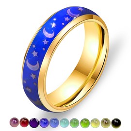 Uloveido 6mm Color Changing Mood Ring Stainless Steel Moon and Star Band Ring Friendship Gifts for Best Friends Y4192 (Gold Size 10)