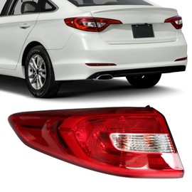 PIAOYUE- For 2015 2016 2017 Hyundai Sonata Sedan Outer Tail Light Halogen Tail Lamp Replacement Left Driver Side Chrome Housing Red Lens 92402C2000