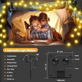 Solar Garden Lights Outdoor, 43.3Ft 60LED Solar String Lights, Solar Fairy Garden Lights Waterproof 8 Mode Crystal Ball Lights Decorative Easter, Garden, Yard, Parties(Memory Function+Warm White)