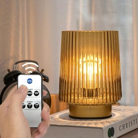 ULAROOM Battery Operated Lamp with Remote Control, Cordless Table Lamps for Home Decor, Portable Dimmable Brightness Small Lamp with Timer for Room Decorative Corner Bedroom (Golden Amber)