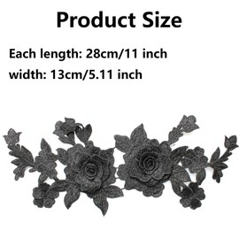 pson 2 Pairs 11 x 5.11 Inch Lace Flower Embroidered, Black Three-Dimensional Flowers Embroidered for DIY, Wedding Dress, Clothing Decoration