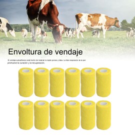 Yctze Vendaje Autoadhesivo, 12 Piezas Vendaje de Látex Elástico Autoadhesivo Vendas Cohesivas para Vacas Perros Caballos 10 Cm(Amarillo)