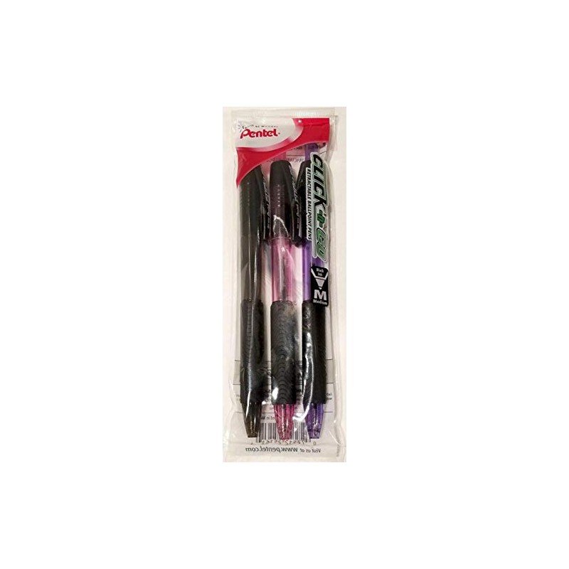 Pentel Click-n-Go Retractable Ballpoint Pens, Medium Black Ink, 3-Pack (BK450PP3M)
