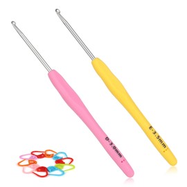 Reessy Crochet Hooks Set, 3.0mm & 3.5mm Ergonomic Crochet Hook Set with Soft Rubber Grip for Arthritic Hands, Ideal Crochet Tool with Stitch Markers for Beginners and Experienced Crochet Lovers