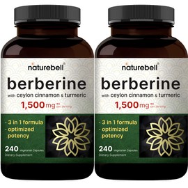 NatureBell Berberine Supplement 1,500mg with Ceylon Cinnamon & Turmeric Root, 480 Veggie Capsules (2 Pack) | 97% Pure Berberine HCL | Supports Balanced Sugar Levels & Heart Health | Vegan, Non-GMO