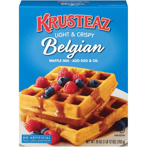 Krusteaz Light & Crispy Belgian Waffle Mix - No Artificial Flavors, Colors, or Preservatives - 28 OZ (Pack of 6)