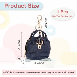 PATIKIL Mini Tote Bag Keychain, Cute Coin Purse Keychain PU Leather Backpack Purse Key Chain Little Cosmetic Bag Keychains for Women Makeup Card Data Cable, Dark Blue