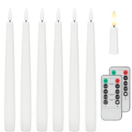 Flameless Taper Candles with 3D Wick, 9.6" Real Wax LED Candles with 2 Remote and Timer, 6 Pack Flickering Candlesticks Battery Operated, Classic Tall Taper Candles for Home, Wedding, Party, White