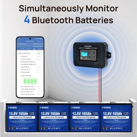 DC HOUSE 4-Way Bluetooth Lithium Battery Monitor,Range 8-75V & Custom Alarm Lifepo4 Battery Monitor Compatible DC HOUSE Bluetooth Batteries, Peferct for Off-Grid Solar Systems/RV/Golf Cart