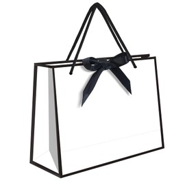 5 | 12 | 25 | 50 Pack Gift Bag with Bow Ribbon Horizontal Paper Gift Bags Bulk for Women Men,with Handles for Birthday Wedding Bridesmaid Party Favor Shopping Retail Gift Sacks (White, 11x4x8 Inch (Pack of 5))
