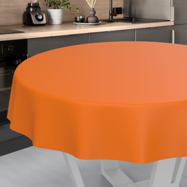 ANRO Oilcloth Tablecloth, Washable, Oilcloth, Garden Tablecloth, Outdoor, Indoor, Round, 120 cm, Cut Edge, Orange