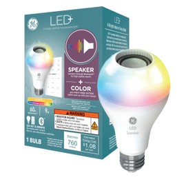 GE LED+ Speaker Light Bulb, Soft White, Bluetooth Speaker, No App or Wi-Fi Required, Remote Included, A21 Light Bulbs, 60W (3 Pack)