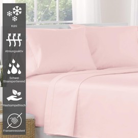 Pizuna 400 Thread Count Cotton Bed Sheet 180 x 280 cm Light Pink, 100% Long Staple Cotton Bed Sheet Soft Mako Satin, Bed Sheet without Elastic Band (100% Light Pink Cotton Bed Sheet 180 x 280 cm)