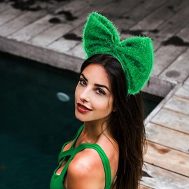 Uranian Big Bow Headbands Green Bowknot Hairbands Sparkly Bow Hair Hoop Christmas Birthday Party Hair Accessories for Women and Girls