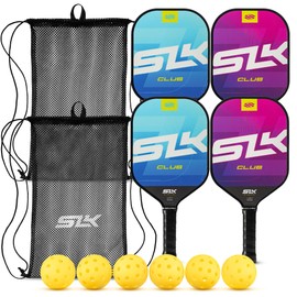 SLK Club Pickleball Paddle Bundle by Selkirk | Graphite & Fiberglass Face | SX3 Honeycomb Core | Ultimate Starter Set | 4 Lightweight Paddles | 6 Hybrid+ Pickleballs | 2 Mesh Sling Bags
