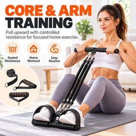 Pedal Resistance Band for Home Workouts – 75 lb Black Pull Rope Trainer with Foot Pedal for Arm Exercises & Sit-Ups