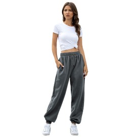 Fleece Joggers for Women Winter Cinch Bottom High Waisted Athletic Workout Joggers Lounge Pants Grey Sweatpants Women with Pockets Female Dark Gray XL