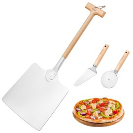 Pizza Peel Aluminum Oxide Metal Pizza Spatula,12 inch Pizza Paddle with Detachable Wooden Handle,Pizza Oven Accessories for Family Pizza Oven Baking,Dough,Bread & Pastry