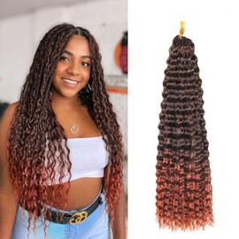 Ocean Wave Crochet Hair 24 Inch 7 Packs Deep Wave Curly Braiding Hair Extensions Synthetic Curly Crochet Hair For Black Women(24inch, 7pack, T350)