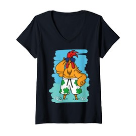 Womens Cartoon Chicken Character In Shorts For Kids V-Neck T-Shirt