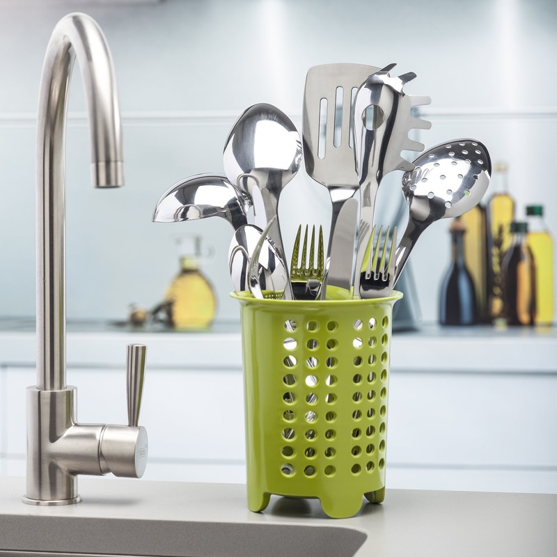 Zeal G231L Melamine Cutlery Drainer/Utensil Pot Lime Green, 14 x