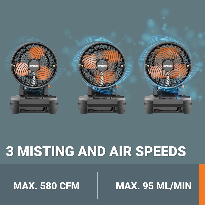 WORX 20V Cordless Misting Fan w/ 3 Speed & 3