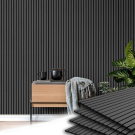 E-HAO 4-Piece Wood Slat Acoustic Panels for Stylish Decor and Noise Reduction, 3D Textured Panel for Ceiling and Wall - Black Oak (47.2 L x 23.6 W in)