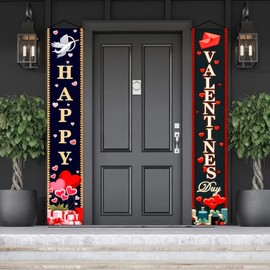 BlissYard Happy Valentine's Day Banner Backdrop Background Banner 70x12 Inch Holiday Door Banner Happy Valentines Day Banner for Romantic Outdoor Decorations